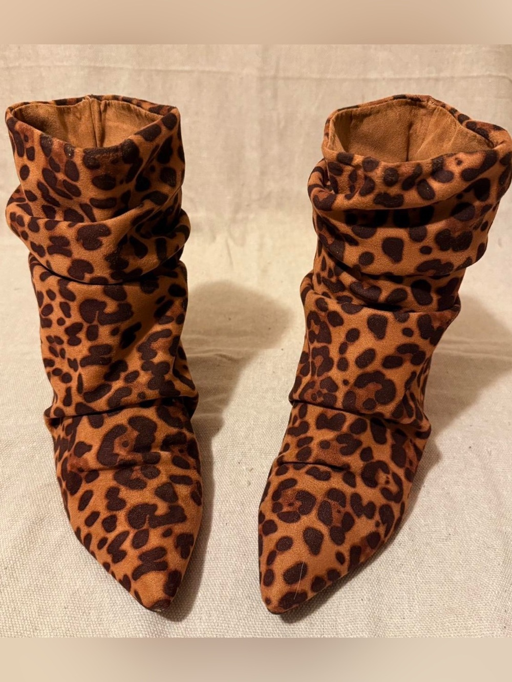 Leopard Slouch Kitten Heel Ankle Boots